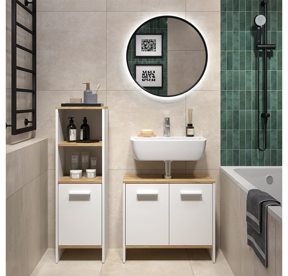 Badezimmermöbel-set Karli, Weiß/goldkraft Eiche, 2 Teile, Vicco Bild 4