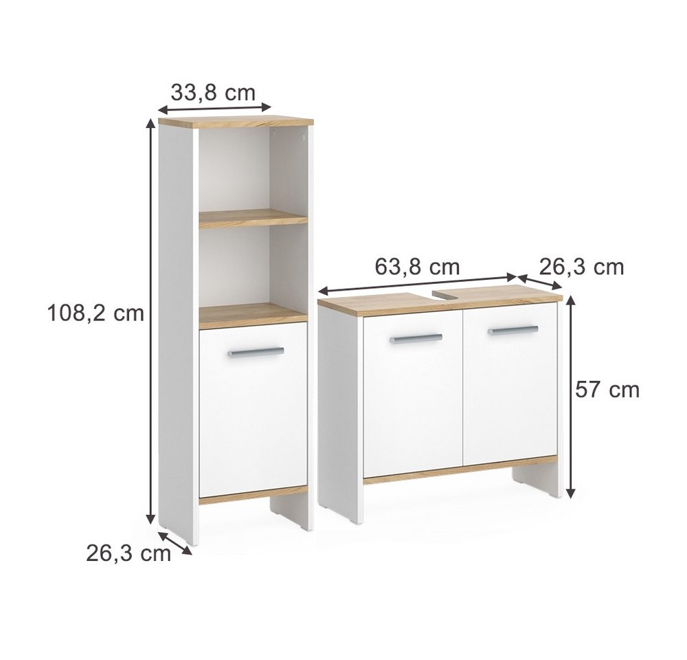 Badezimmermöbel-set Karli, Weiß/goldkraft Eiche, 2 Teile, Vicco Bild 5