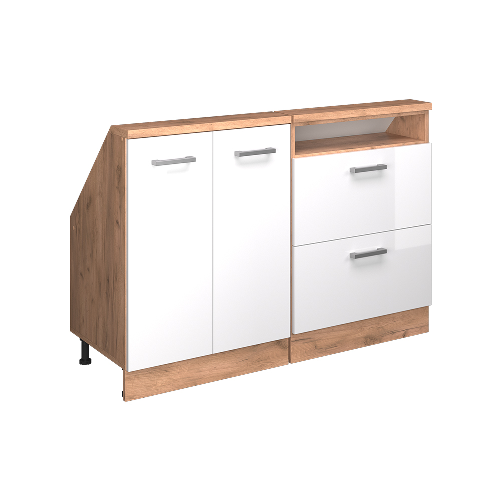 Küchenschrank Für Dachschrägen R-line, Weiß Hochglanz/goldkraft Eiche, 120 Cm 2er Set, Vicco