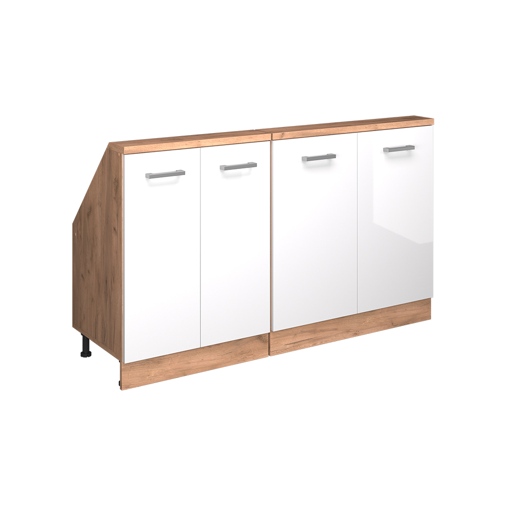Küchenschrank Für Dachschrägen R-line, Weiß Hochglanz/goldkraft Eiche, 140 Cm 2er Set, Vicco