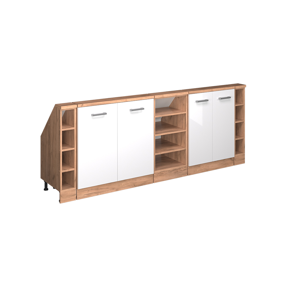 Küchenschrank Für Dachschrägen R-line, Weiß Hochglanz/goldkraft Eiche, 210 Cm 5er Set, Vicco