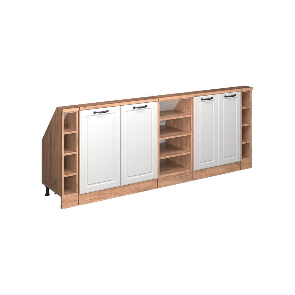 Küchenschrank Für Dachschrägen R-line, Weiß Landhaus/goldkraft Eiche, 210 Cm 5er Set, Vicco