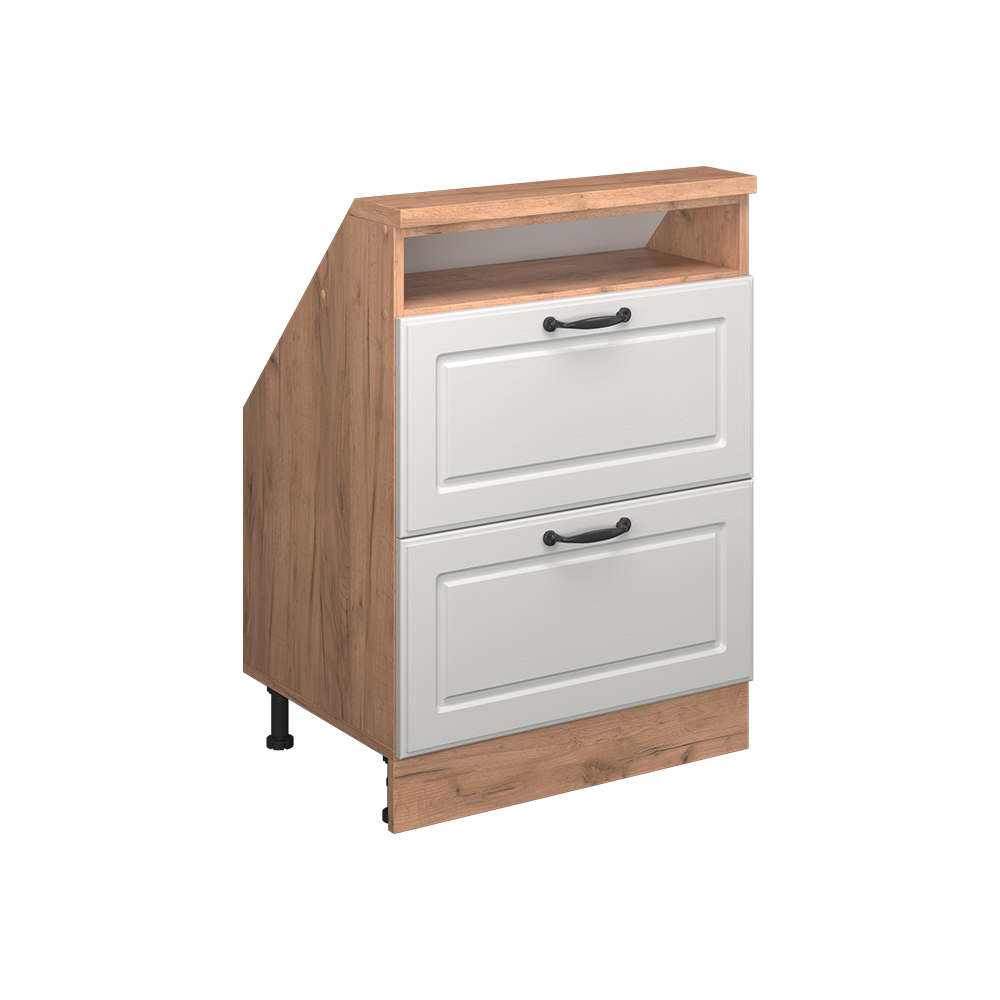Küchenschrank Für Dachschrägen R-line, Weiß Landhaus/goldkraft Eiche, 60 Cm Mit 2 Schubladen, Vicco