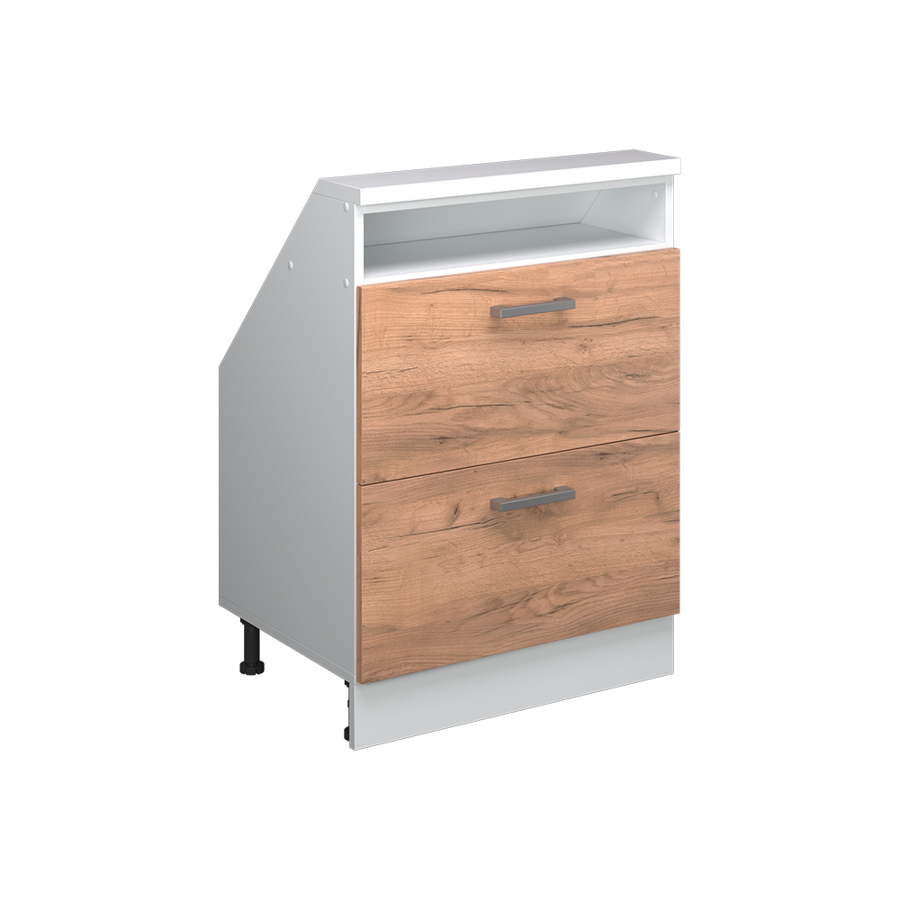 Küchenschrank Für Dachschrägen R-line, Goldkraft Eiche/weiß, 60 Cm Mit 2 Schubladen, Vicco