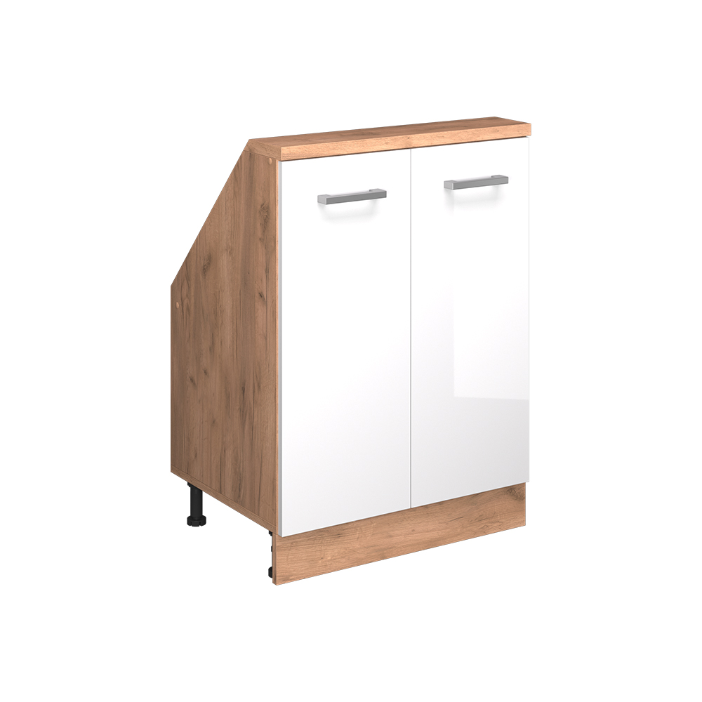 Küchenschrank Für Dachschrägen R-line, Weiß Hochglanz/goldkraft Eiche, 60 Cm Mit 2 Türen, Vicco