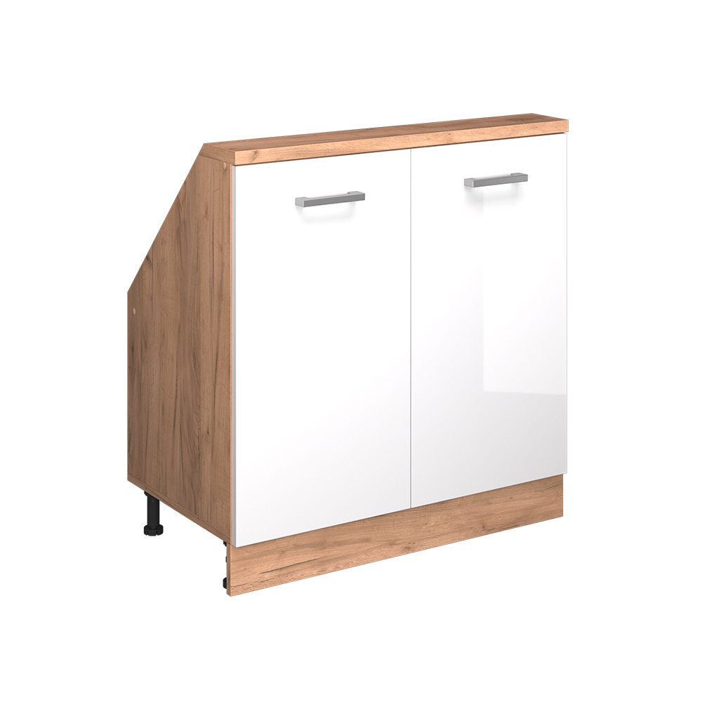 Küchenschrank Für Dachschrägen R-line, Weiß Hochglanz/goldkraft Eiche, 80 Cm Mit 2 Türen, Vicco