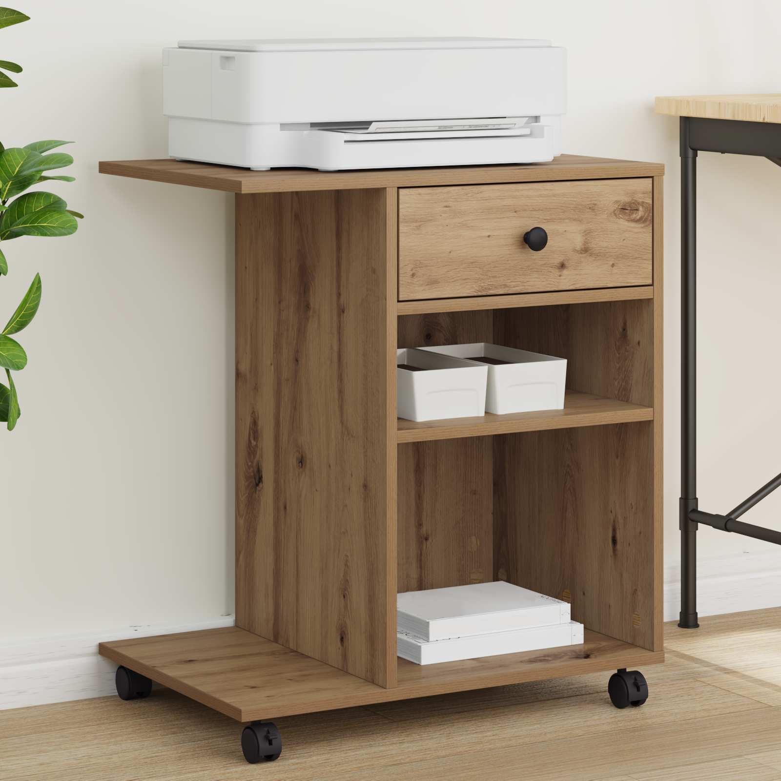 Vidaxl Printer Stand Artisian Oak 60 X 40 X 68.5 Cm Engineered Wood