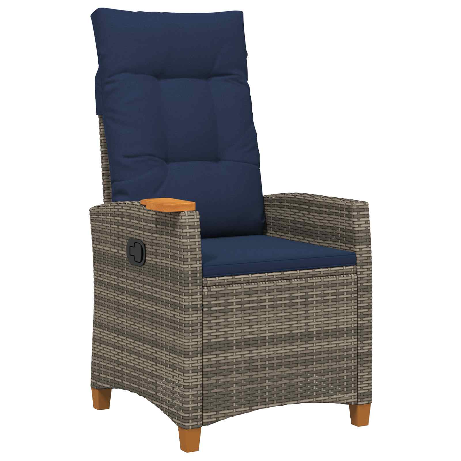 Liegestuhl Mit Teeteller Grau Und Marineblau Poly-rattan Vidaxl