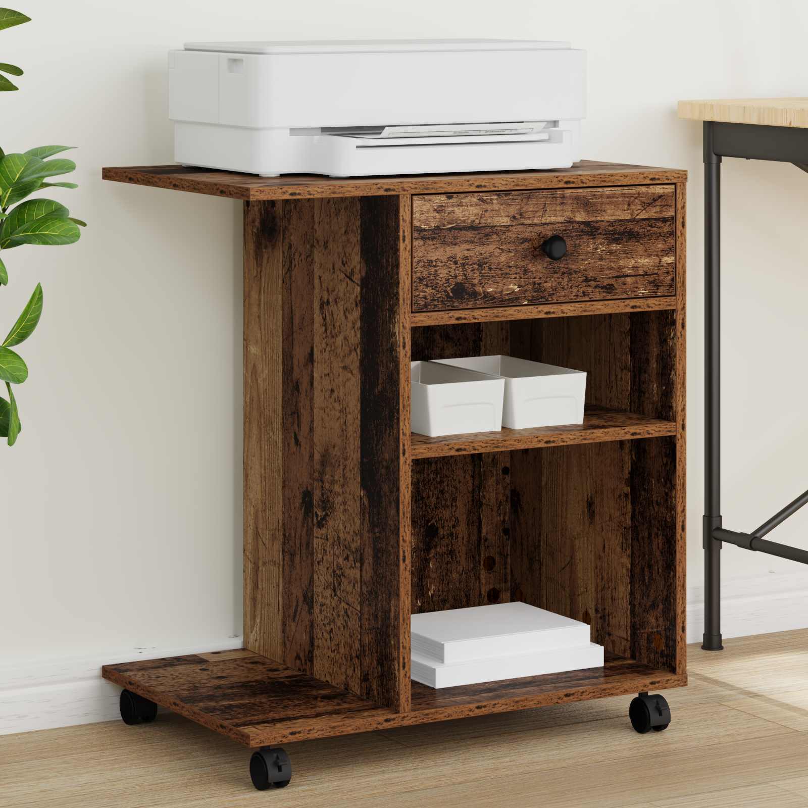 Vidaxl Printer Stand Old Wood 60 X 40 X 68.5 Cm Engineered Wood