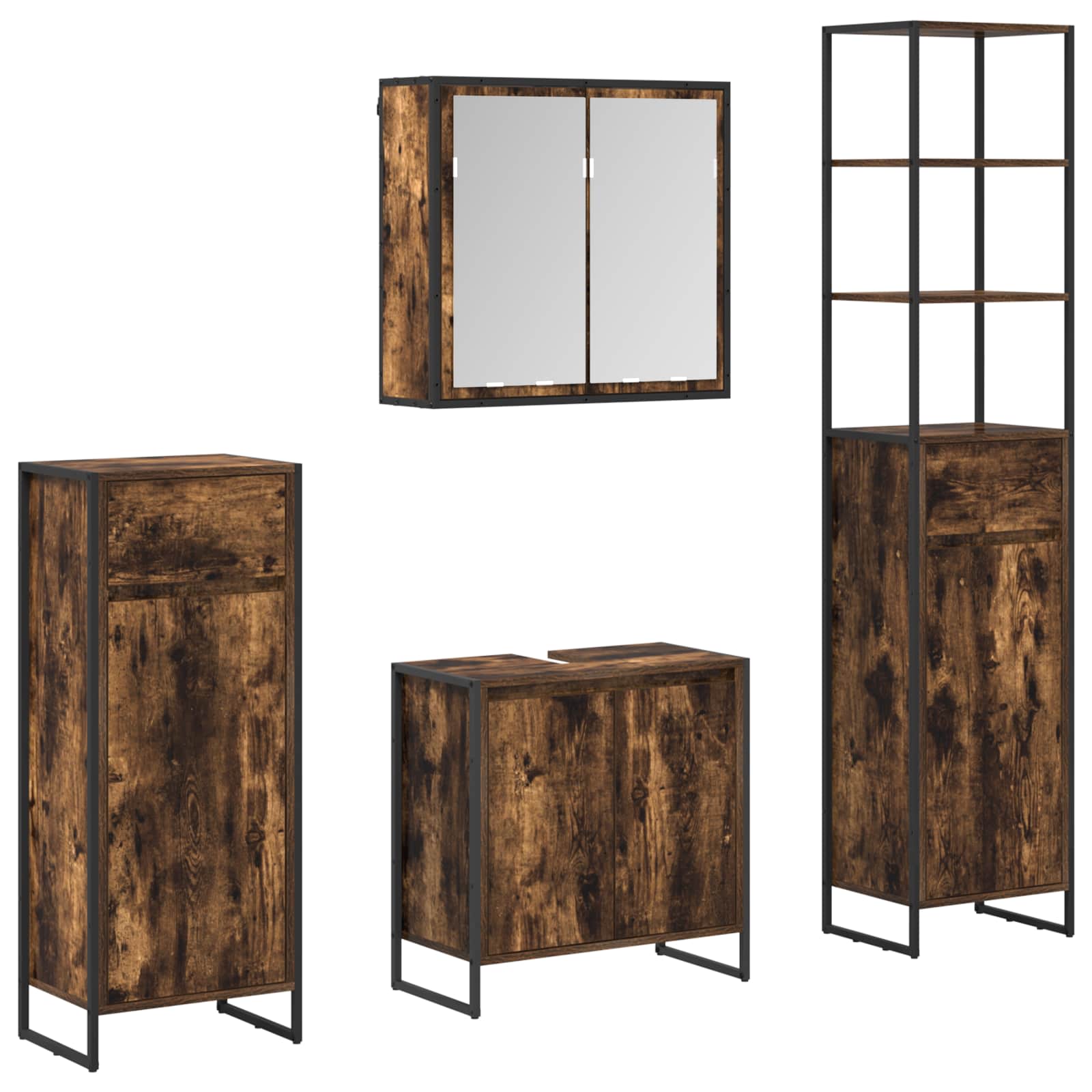 Vidaxl Bathroom Furniture Set 4 Pcs Smoked Oak Engineered Wood
