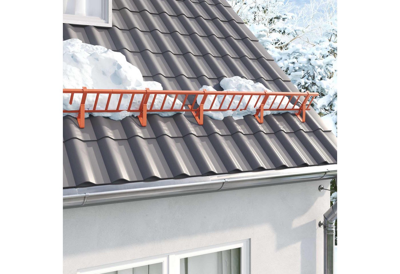 Vidaxl Roof Snow Guard Red 300 X 29.5 X 34.5 Cm Steel Bild 3
