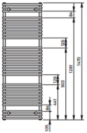 Vn-dion Badheizk. Gebogen H 1500 Bl 600 Bh 1470x120x600mm Weiß