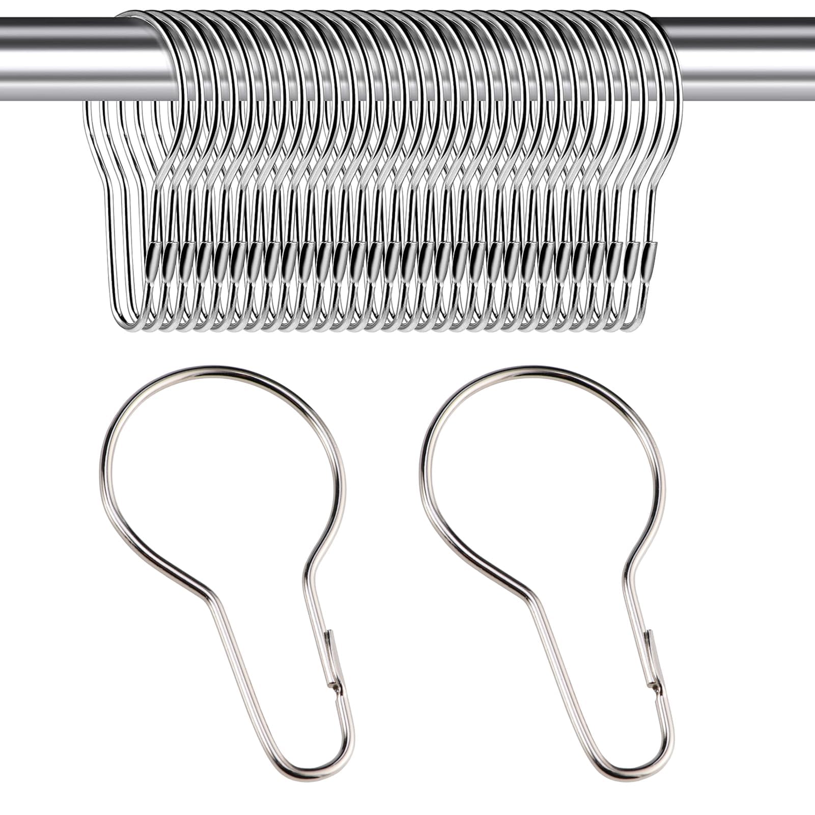 Set Aus 30 Duschvorhangringen, Dekorativen Haken Und Clips Aus Rostfreiem Edelstahl.
