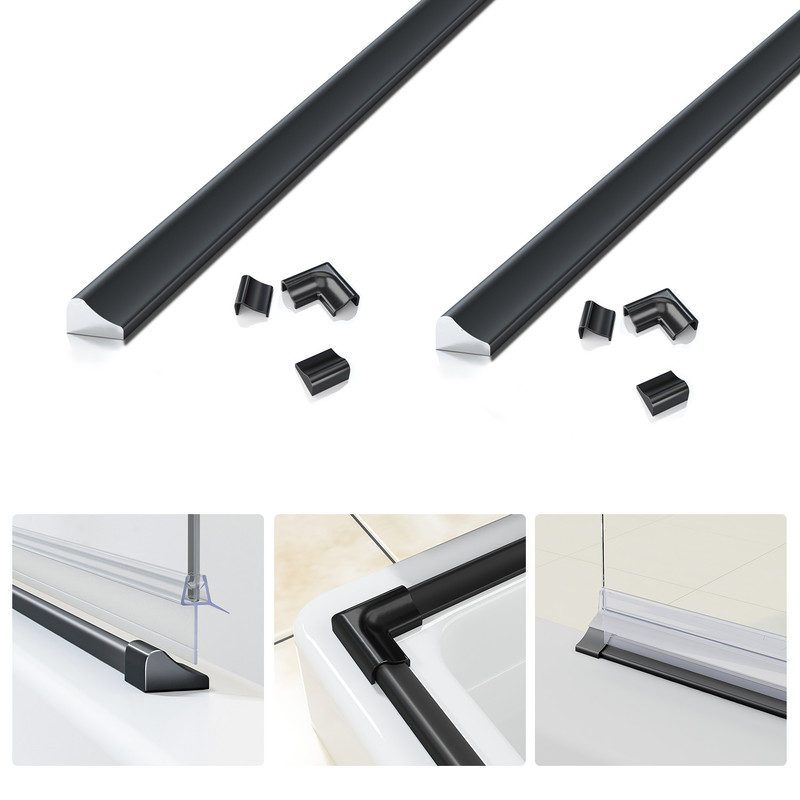 Wdwritti 2x95cm Schwallschutzleiste Duschwasserstop Alu Schwallschutzprofil Schwallschutzleiste Für Dusche, Schwarz