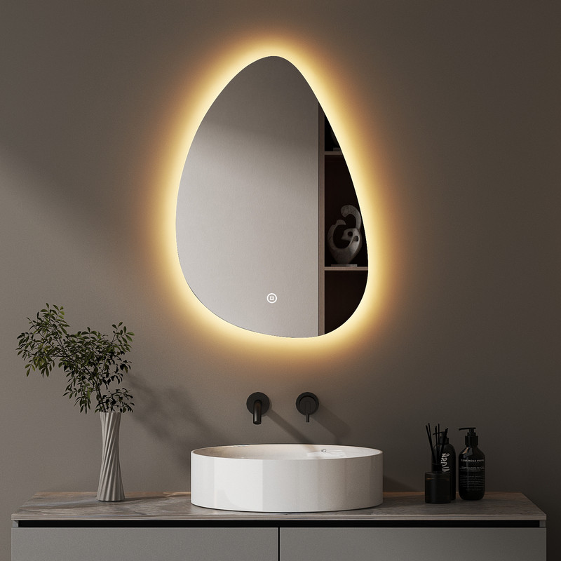 Spiegel Mit Beleuchtung Asymmetrischer Led Badspiegel 55 X 80 Cm Mit Touch-schalter, Dimmbar 3 Lichtfarbe Einstellbare, Badezimmerspiegel Mit Beleuchtung