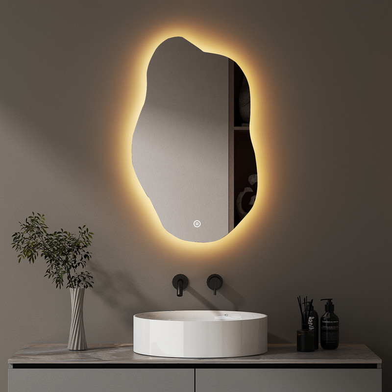 Spiegel Mit Beleuchtung Asymmetrischer Led Badspiegel 52 X 85 Cm Mit Touch-schalter, Dimmbar 3 Lichtfarbe Einstellbare, Badezimmerspiegel Mit Beleuchtung