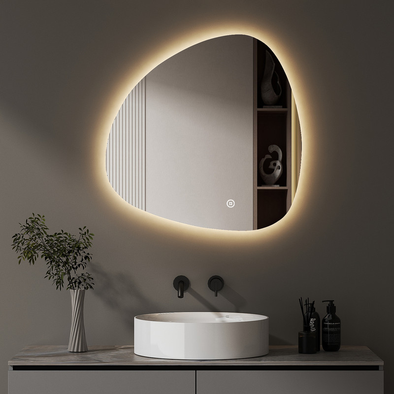 Spiegel Mit Beleuchtung Asymmetrischer Led Badspiegel 80 X 80 Cm Mit Touch-schalter, Dimmbar 3 Lichtfarbe Einstellbare, Badezimmerspiegel Mit Beleuchtung
