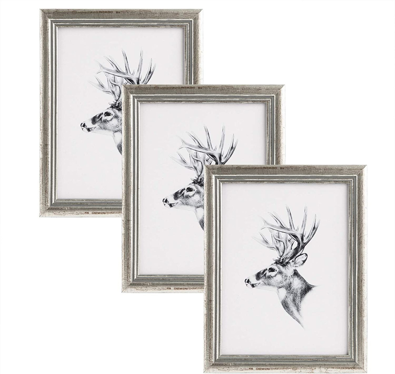 3er Set 30x40cm Bilderrahmen Artos Stil Holz Rahmen Fotogalerie Glasscheibe, Silber - Woltu