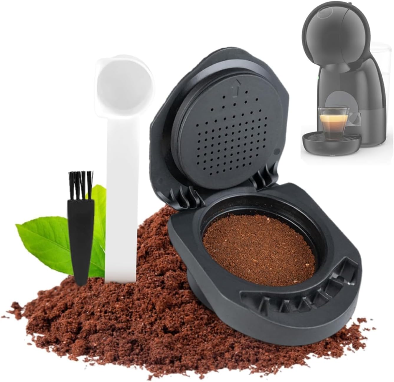 Wiederverwendbarer Nachfüllbarer Kaffee Kapseladapter Aus Kunststoff, Kompatibel Mit Dolce Gusto Kaffeemaschinen, Inkl. Kaffeelöffel Und Reinigungsbürste