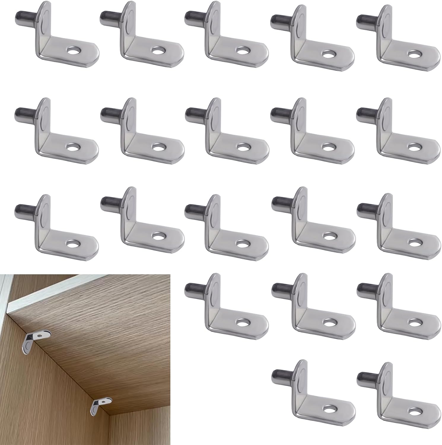 20 Stück 5-mm-regalstifte, L-förmige Metall-regalwinkel, Regalträger Und -stifte, Vernickelte Eisen-regalstifte Für Möbel, Schränke, Kleiderschränke Und Bücherregale