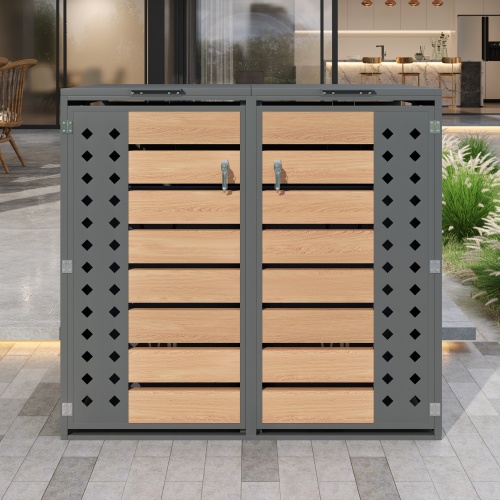 Mülltonnenbox, Mit Klappdeckel,trash Storage Compartments,abschließbar, Zwei Türen,diamantförmiges Hohltürpaneel