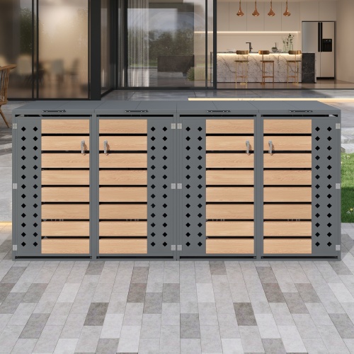 Mülltonnenbox, Mit Klappdeckel, Trash Storage Compartments,abschließbar, Vier Türen,diamantförmiges Hohltürpaneel