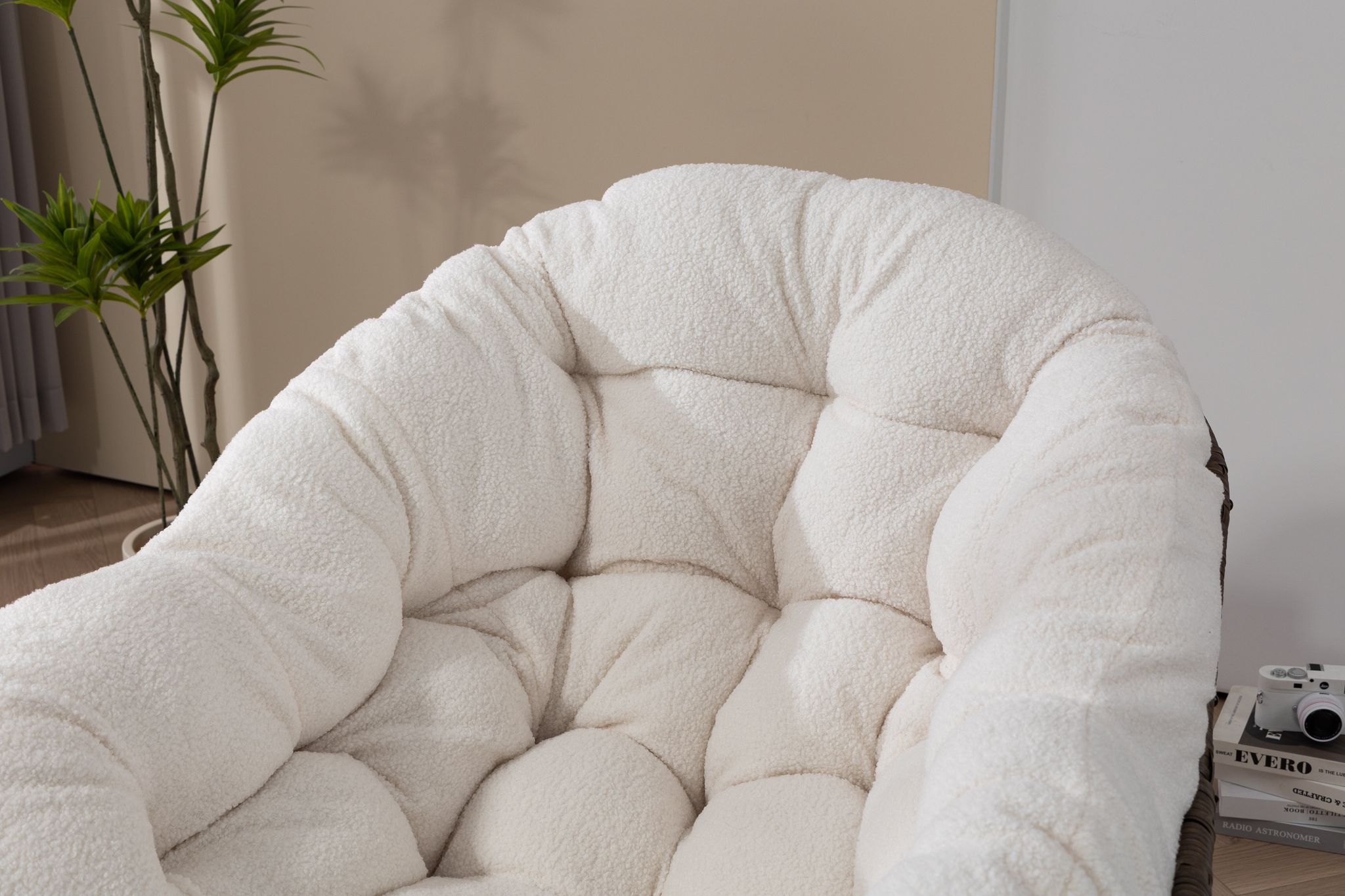Outdoor Rattan Rocking Chair,padded Cushion Rocker Recliner Chair Outdoor For Front Porch, Living Room, Patio, Garden, White
