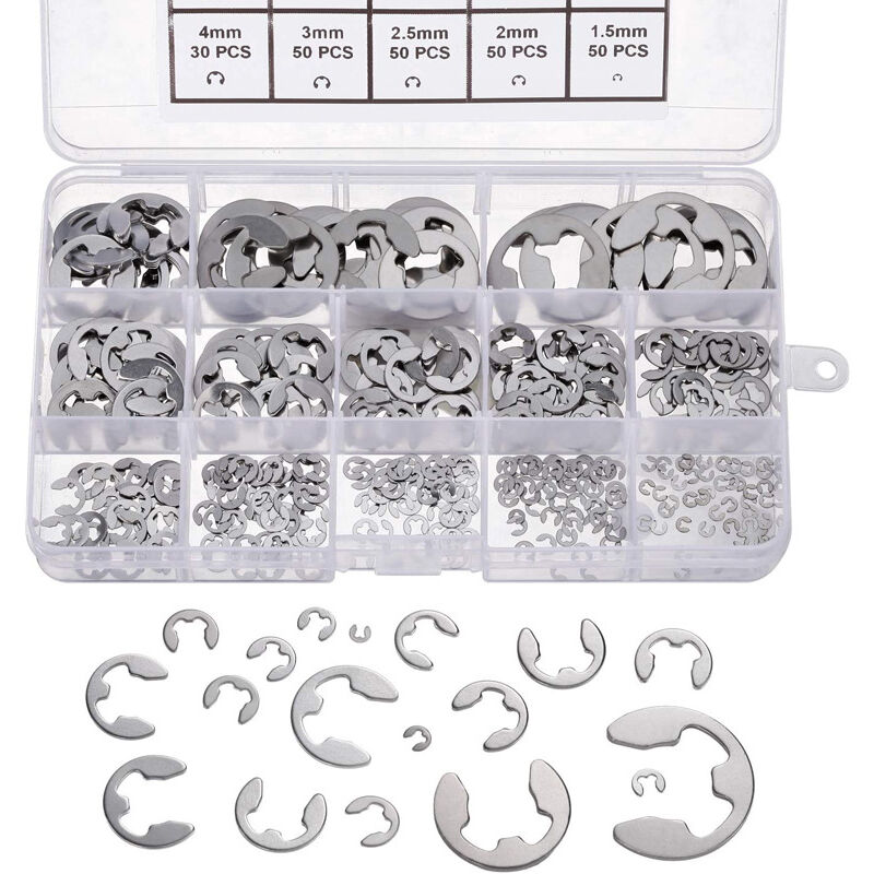 304 Edelstahl-außensicherungsringe – Packung Mit 400 Stück (1,5 Bis 15 Mm) Für Mechanische Montage, Reparatur Und Wartung