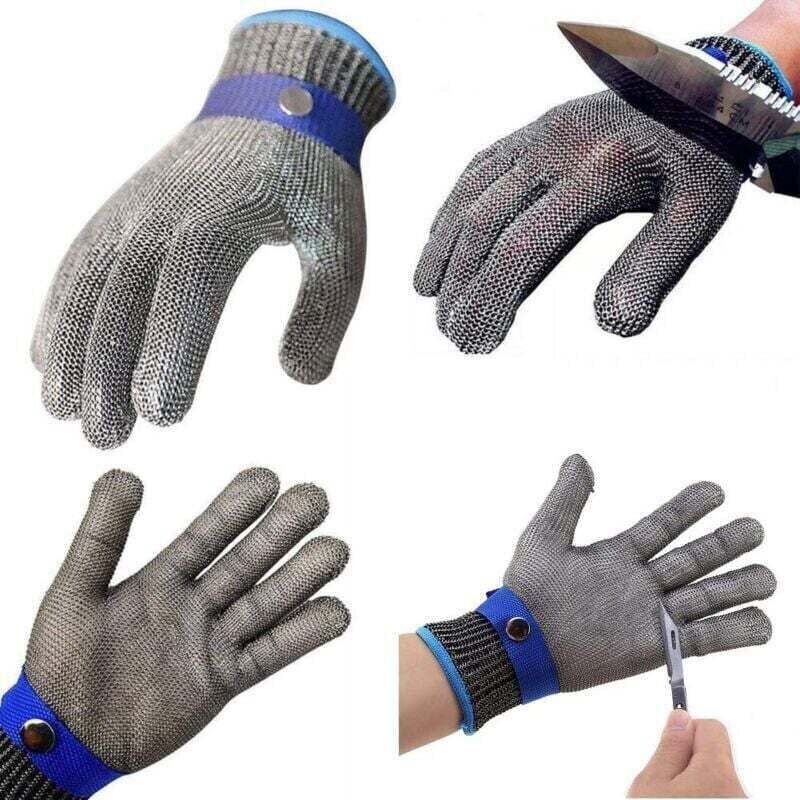 Hochleistungs-metzgerhandschuh Aus Edelstahl Mit Schnittfestem Edelstahlgewebe Der Schutzklasse 5, Blau, Größe Xl