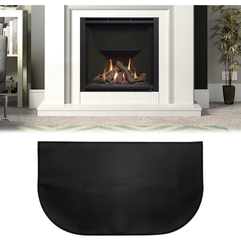 Feuerfeste Schutzmatte Zur Verwendung Vor Kamin Oder Ofen – Schwarz, Feuerhemmend, Funkenbeständig, Halbrund (102 X 50 Cm)