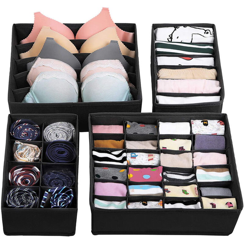 Set Mit 4 Faltbaren Schubladenorganisatoren Für Socken, Unterwäsche Und Kleidung – Verschiedene Größen
