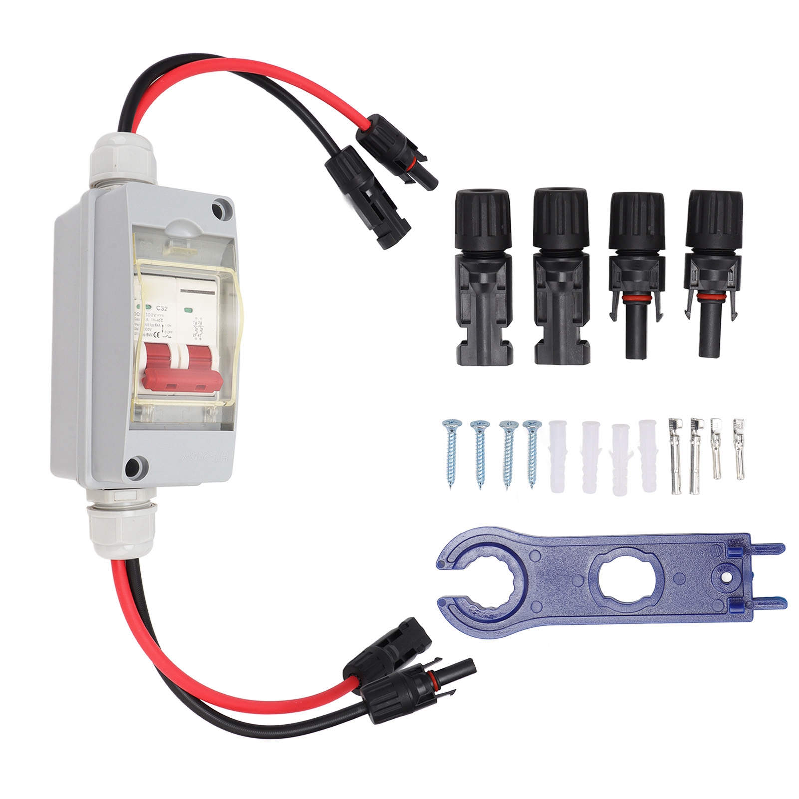 Mcb 2p Dc 500v 32a Leitungsschutzschalter Mit Ip65 Wasserdichtem Verteilerkasten, Kabel Und Pv-anschluss