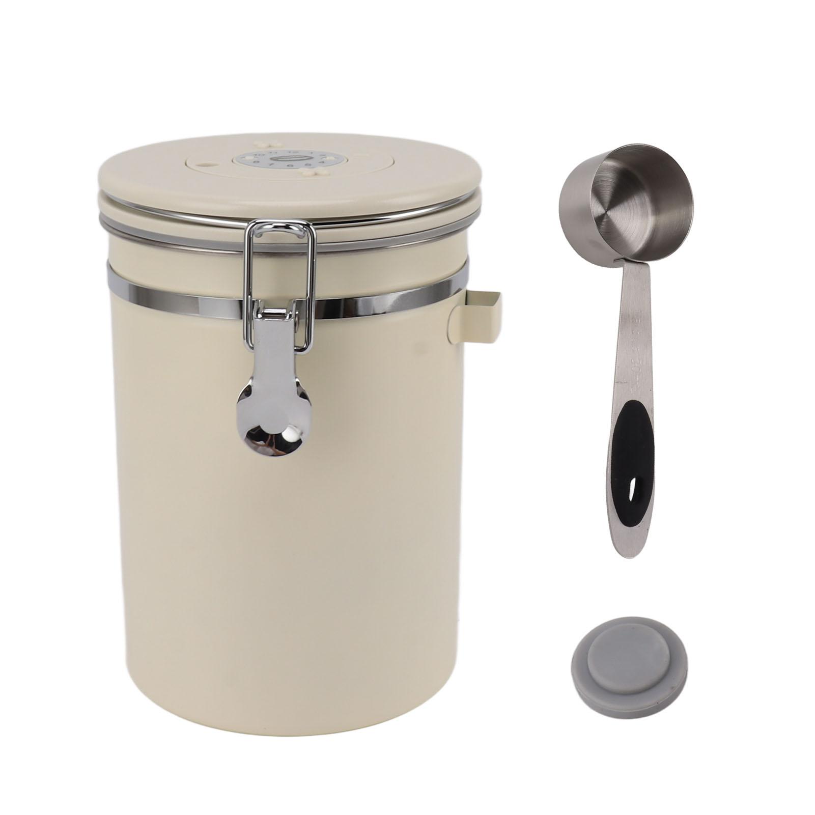 1,8-liter-kaffeebehälter Aus Edelstahl Mit Löffel, Auslaufsicher, Beige