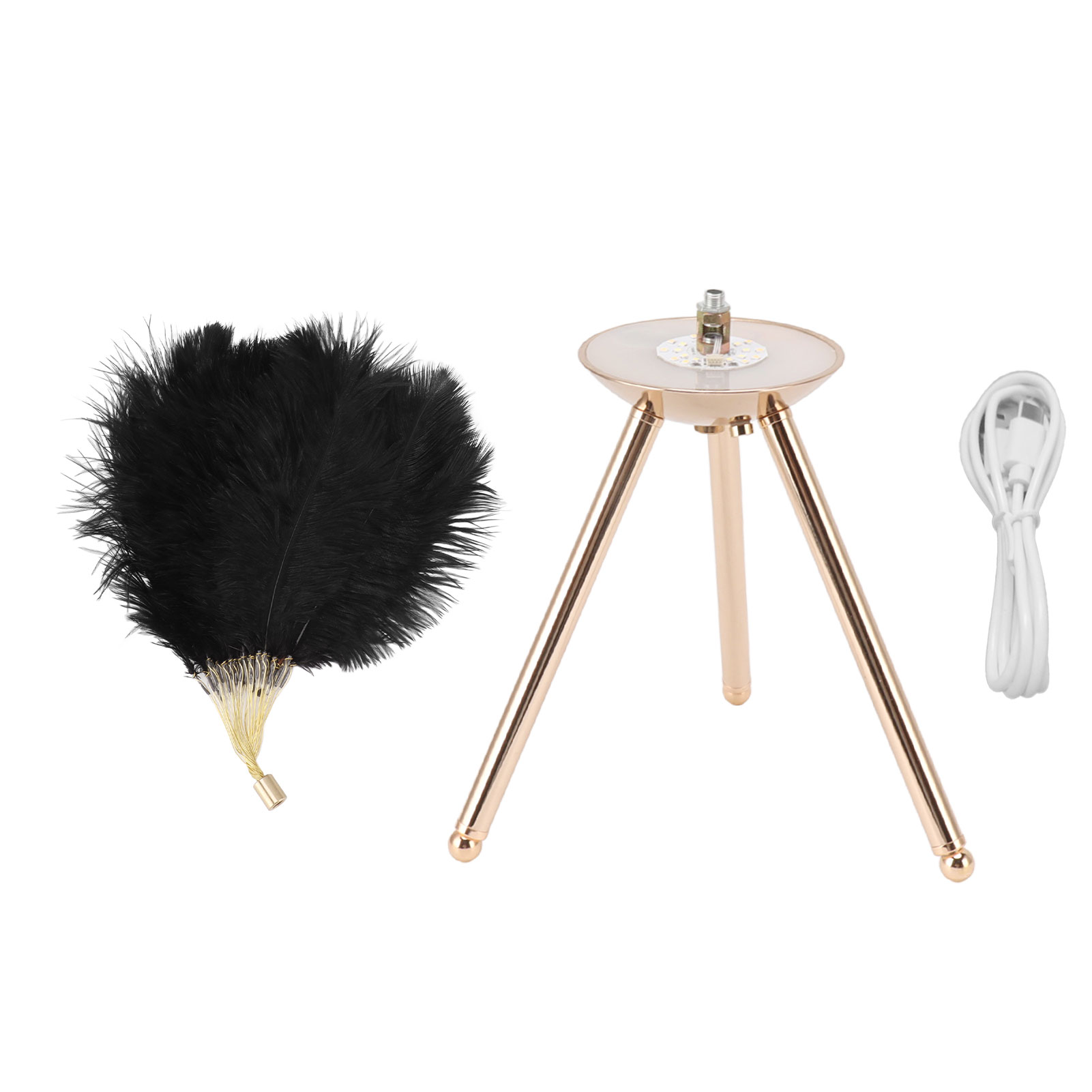 Wiederaufladbare Schwarze Feder-tischleuchte Mit Goldenem Ständer Und Usb-anschluss Für Das Wohnzimmer – Moderne Dekorative Beleuchtung