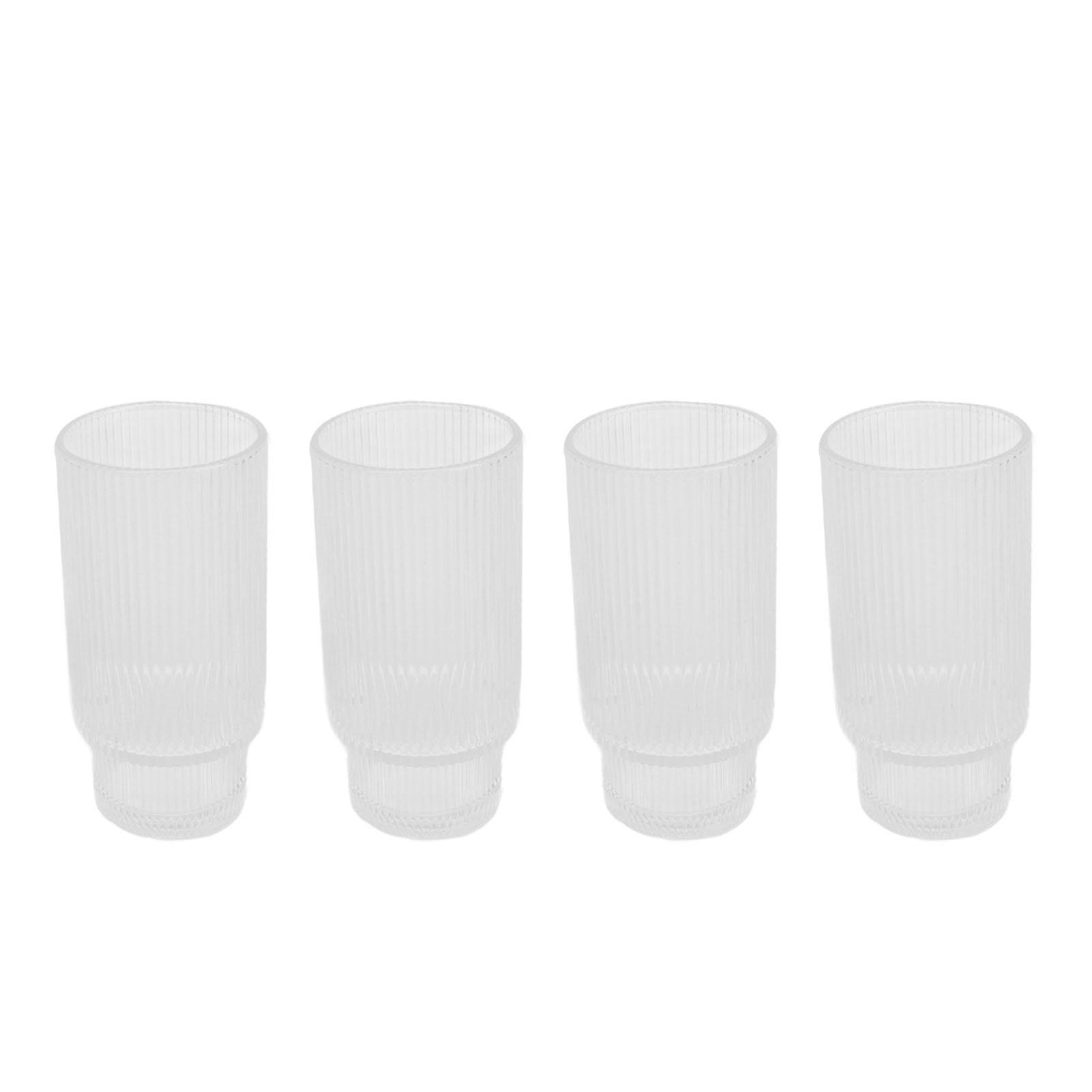 Set Aus 4 Großen, Stapelbaren Vintage-gläsern Für Eiskaffee, Saft, Bier – 11 Oz, Vertikales Bohnendesign, Elegant Und Praktisch.
