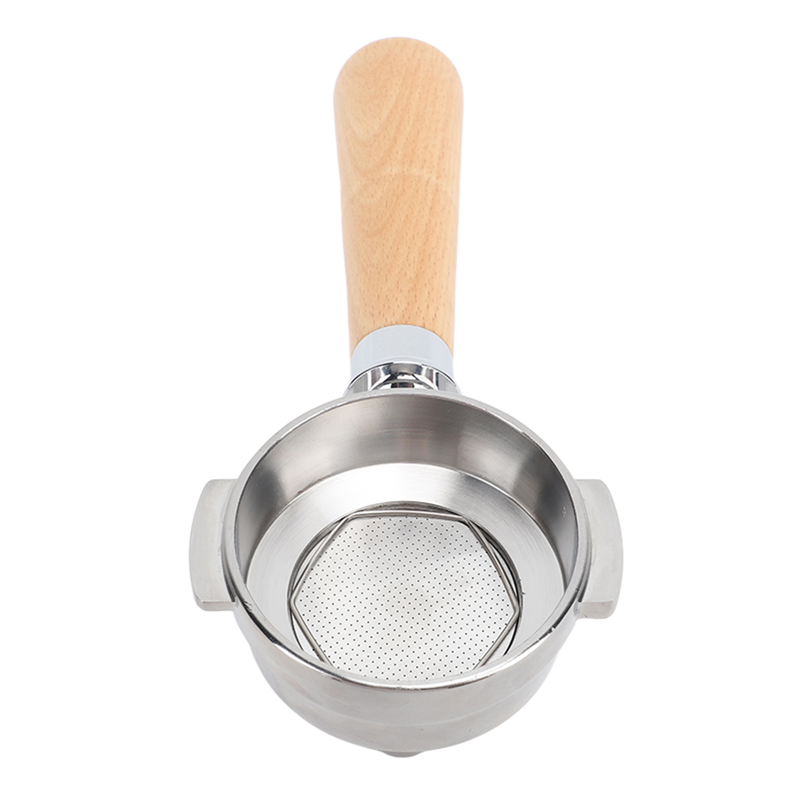 Bodenloser Siebträger 58 Mm Edelstahl, Griff Aus Buchenholz, Ausführung A2, Für Espressomaschinen