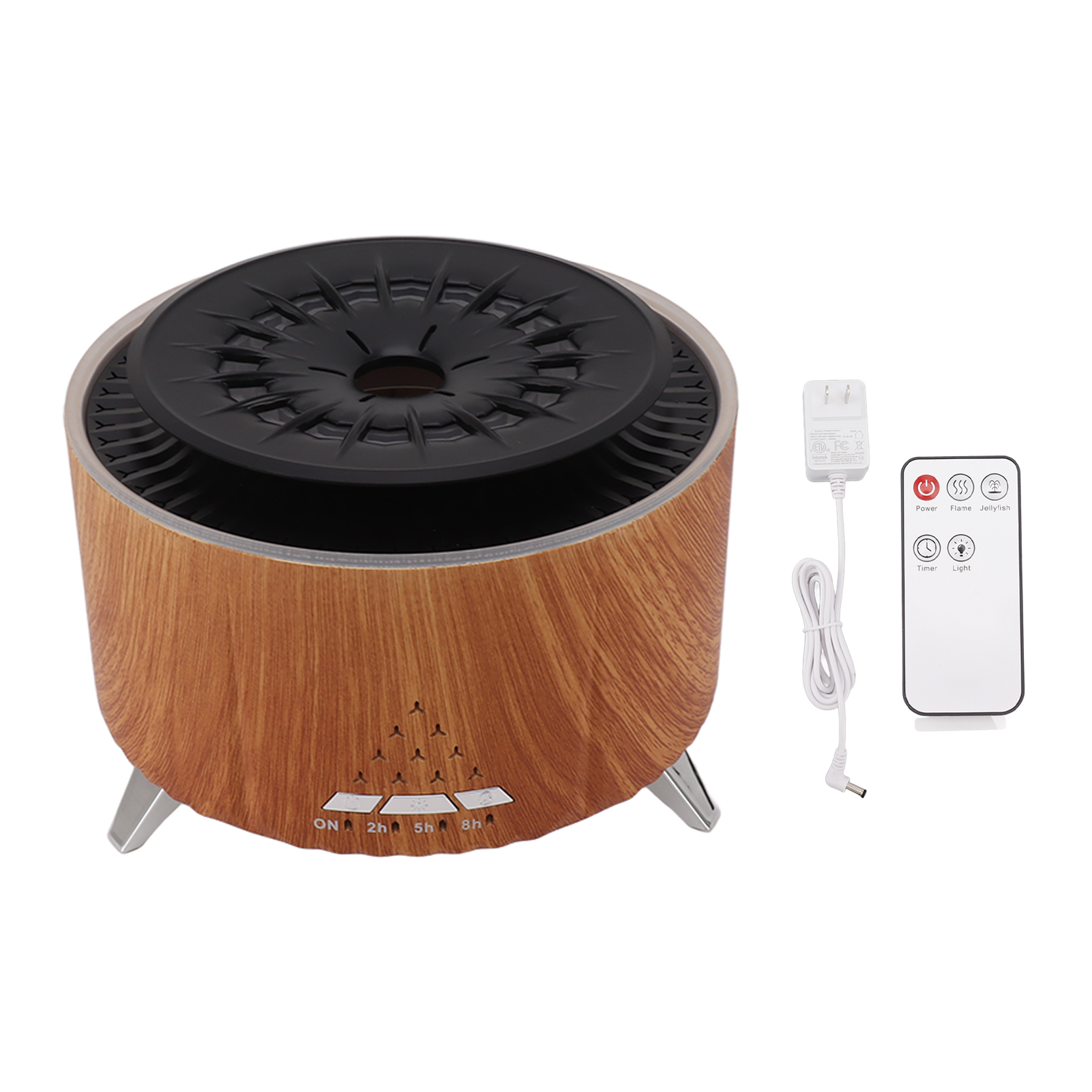 Aroma-diffusor In Quallenform Mit Bluetooth-lautsprecher Und Nebelmaschine, 100–240 V Us-stecker, Holzoptik