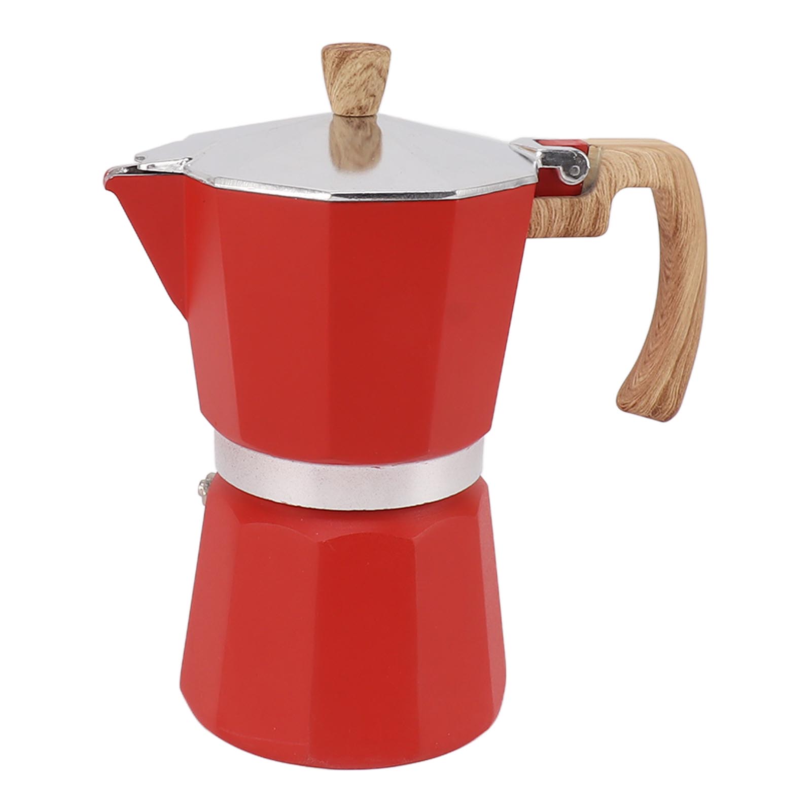 Italienische Kaffeemaschine Aus Aluminiumlegierung, 150 Ml, Achteckiges Design Für Komfortablen Griff, Geeignet Für Gas- Und Elektroherde, Rot