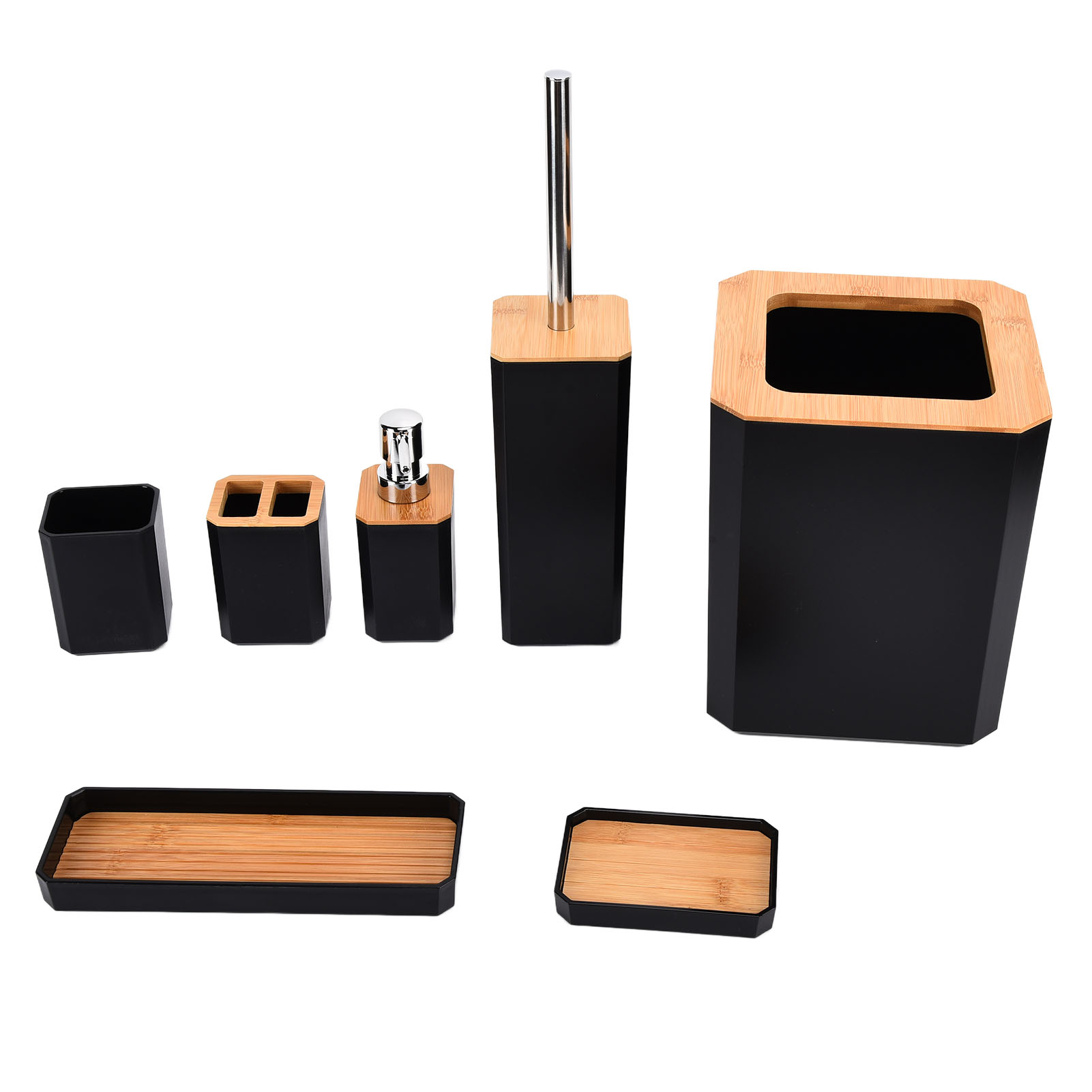 7-teiliges Badezimmer-set Aus Bambus, Schwarz – Seifenschale Und Zahnbürstenhalter Für Moderne Badezimmer – Hotel Und Zuhause