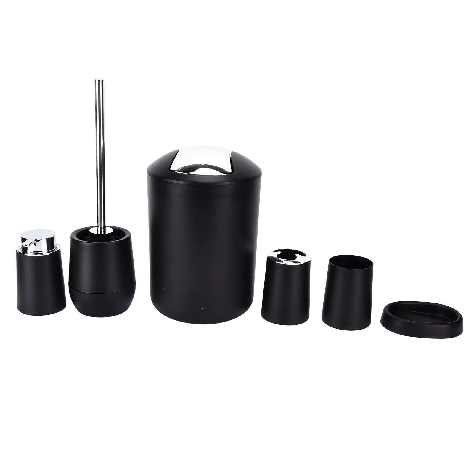 6-teiliges Schwarzes Badezimmer-accessoire-set – Seifenschale, Seifenspender Und Zahnbürstenhalter