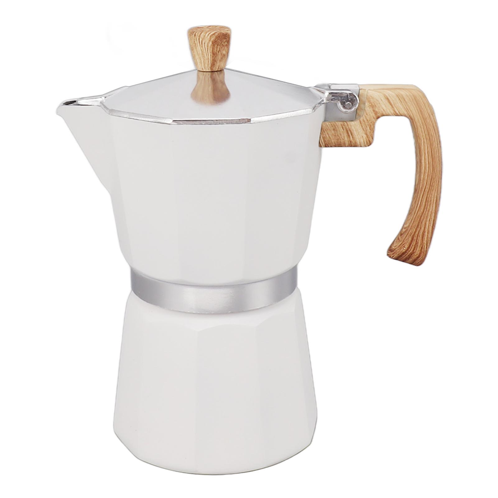 Achteckige Italienische Kaffeemaschine Aus Aluminiumlegierung, 300 Ml, Schnelles Aufheizen, Komfortabler Griff, Für Gas- Oder Elektroherde, Weiße Farbe.