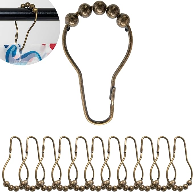 Duschvorhangringe, 12 Stück, Bronzefarben, Größe 74 X 36 Mm, Vorhanghaken Für Duschvorhangstangen, Robuste Metallringe, Duschvorhanghaken-set