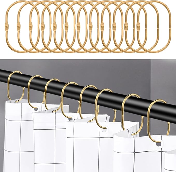 24-teiliges Set Duschvorhangringe, Rostfreie Duschvorhanghaken Für Badezimmer, Ovale Dekorative Duschvorhangringe Und Duschstangenhaken, Gold