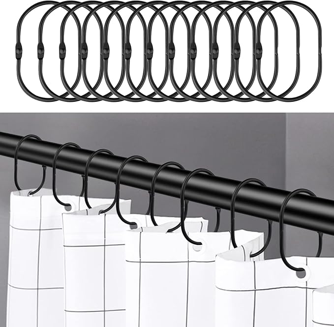 24-teiliges Duschvorhangring-set, Rostfreie Duschvorhanghaken Fürs Badezimmer, Ovale, Dekorative Duschvorhangringe Und Duschstangenhaken, Schwarz
