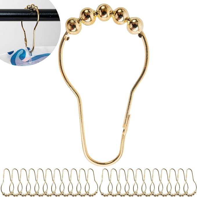 Duschvorhangringe, 24 Stück, Goldfarben, Größe 74 X 36 Mm, Duschvorhangstangenhaken, Robuste Metallbefestigungen Für Badezimmer, Duschvorhang-schnallenset