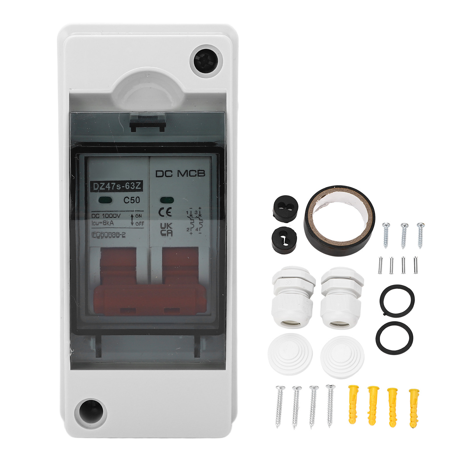 Zaicoler Dc-leistungsschalter, 2-polig, 50 A, 1000 V, Miniatur-isolator, Stant Circuit Smart Breaker Mit Isolierband Für Kabel Mit 6 Bis 8,7 Mm Durchmesser Und 7 Bis 5 Awg
