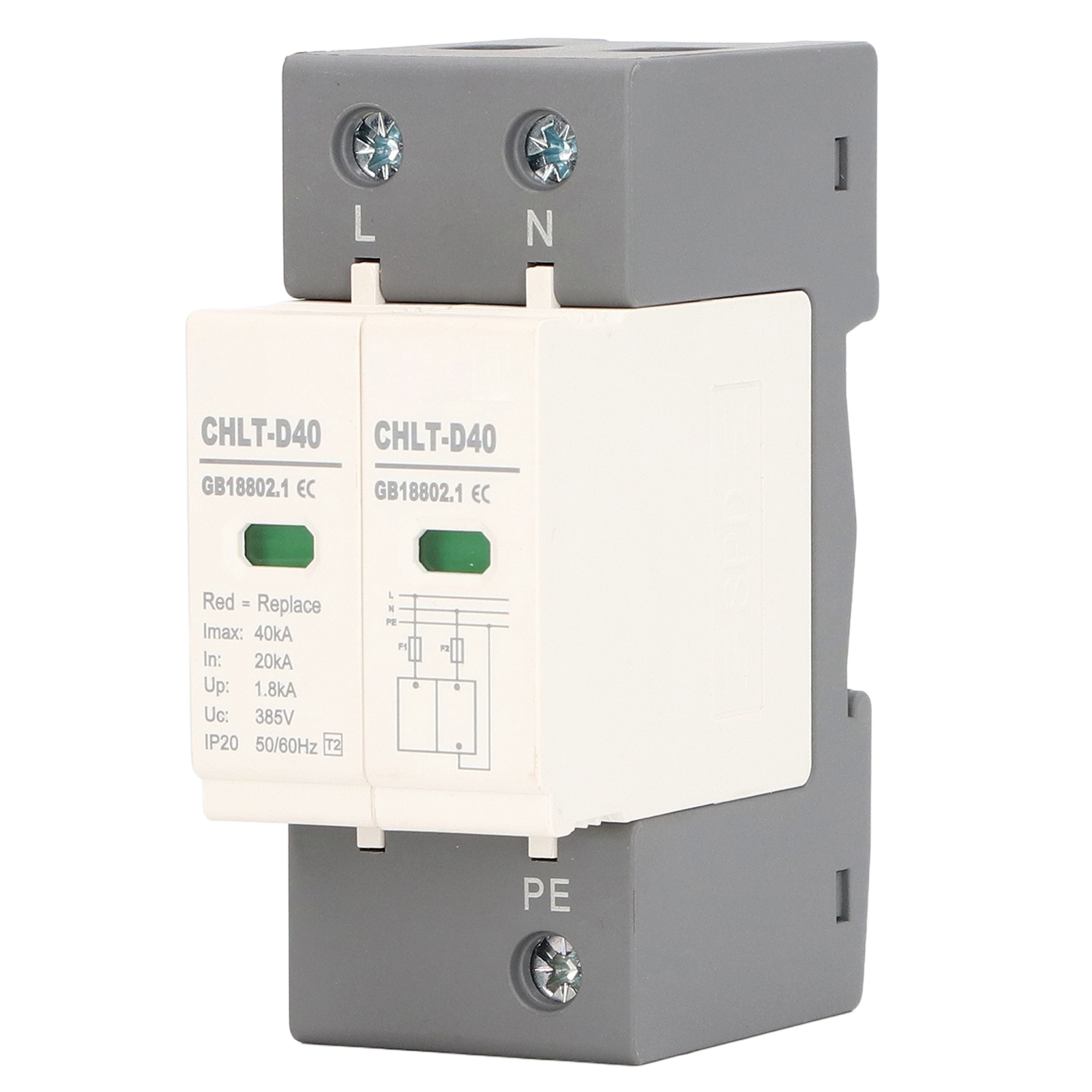 Überspannungsschutz, 2-poliger Blitzableiter Ac 40 Ka 385 V, Modulares Design, Überspannungsschutzgerät