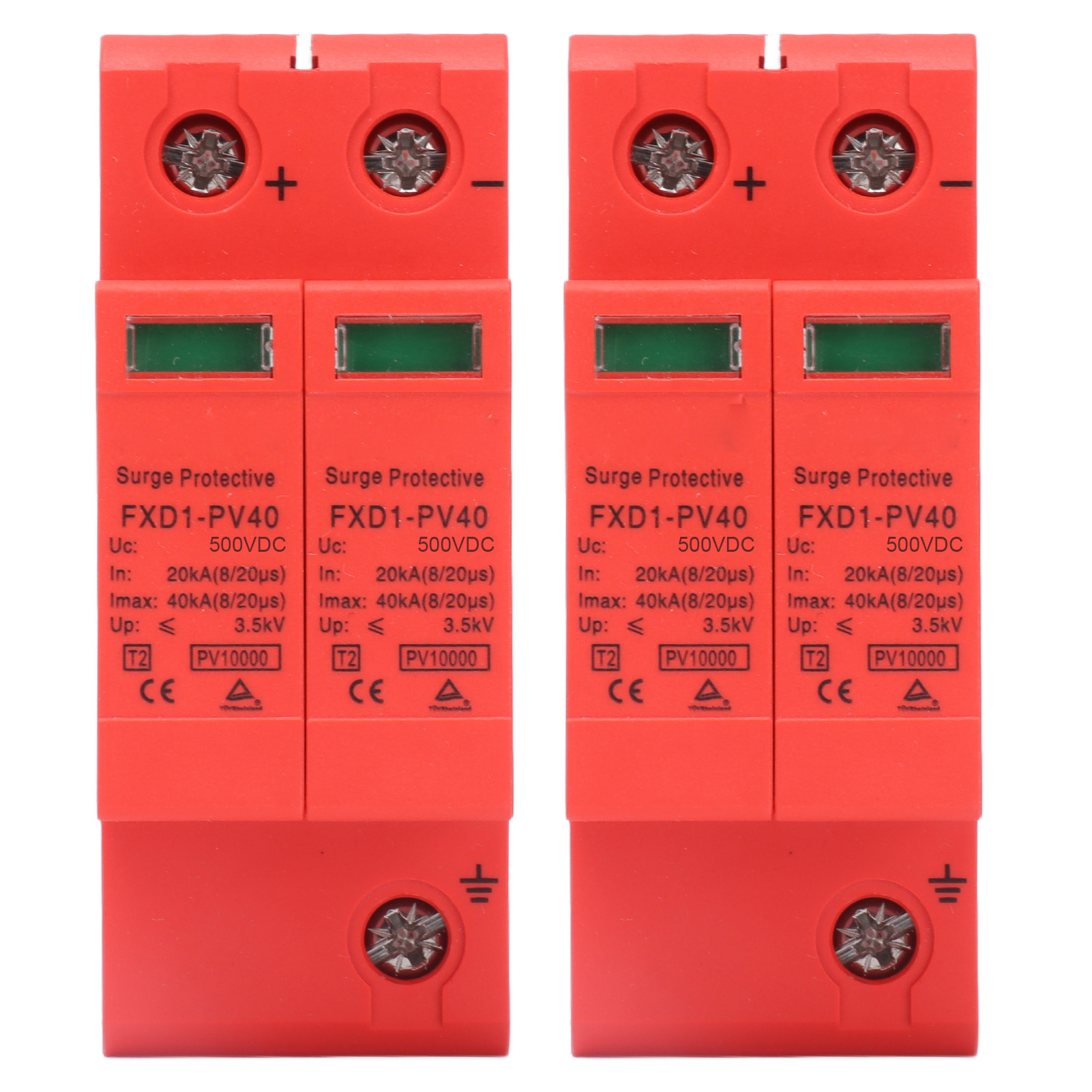 2-polige Überspannungsschutzgeräte, Fxd1-pv40 2p 40ka, Schutzgerät Mit Feuerbeständigem Pc-gehäuse Und Sichtfenster, Maximaler Ableitstrom 40ka, Ableitstrom