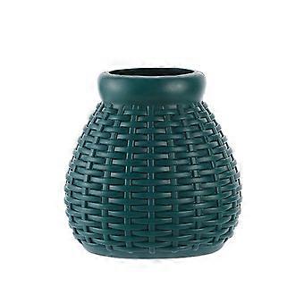 Plastikvase, Topf Für Trocken- Und Nassblumenarrangements, Blumendekoration, Imitationsvase Aus Rattan 5,7 X 7,6 X 10 Cm (blau).