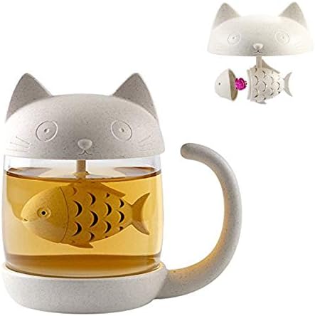 Stück Katzen-teeglas, Wasserflasche Mit Fischförmigem Tee-ei,
